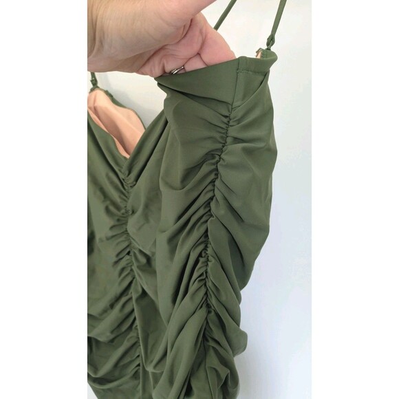 J.Crew Ruched Classic Sweetheart Neckline Olive Green Resort One Piece SZ 22 - Picture 8 of 9